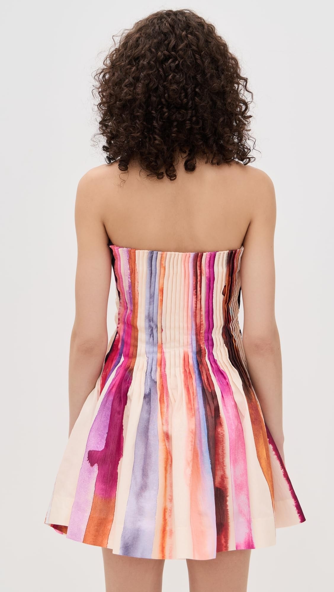 Vibrant Watercolor Stripe Strapless Pleated Mini Dress – Perfect for Beach Vacation & Date Night