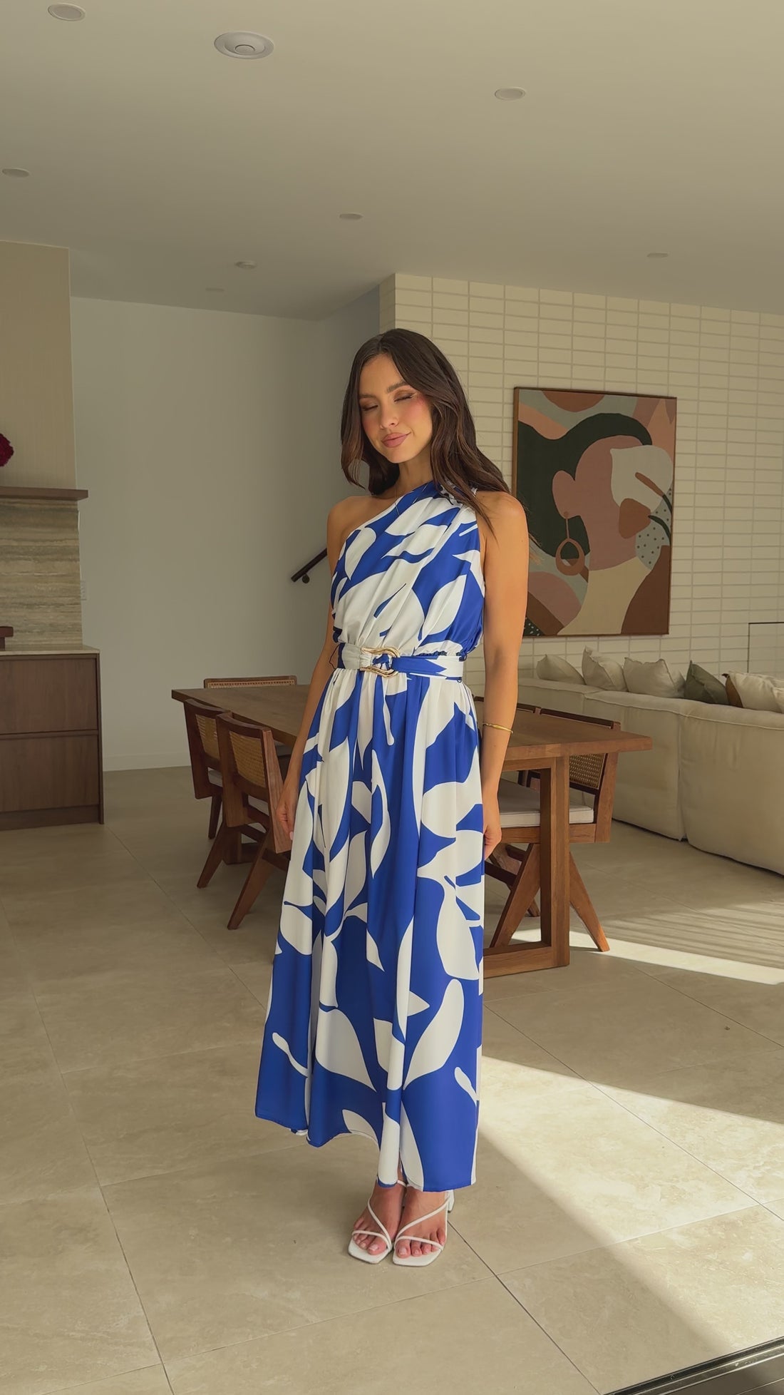 Geometric Print One Shoulder Maxi Dress