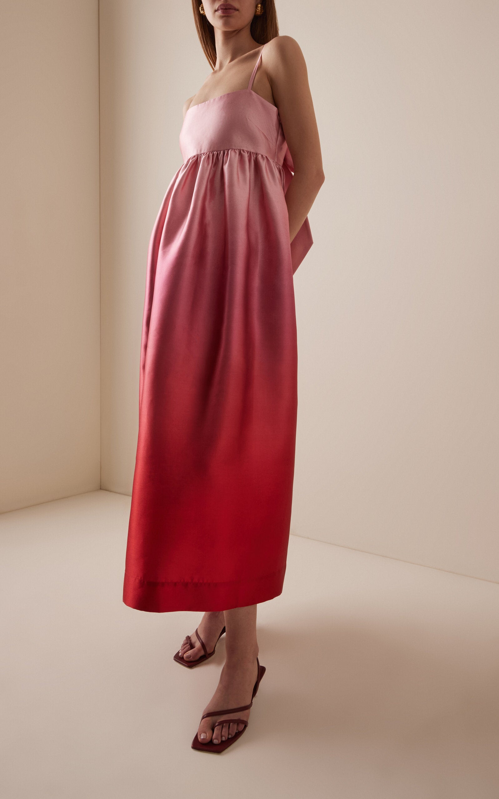Gradient Red Satin Slip Maxi Dress