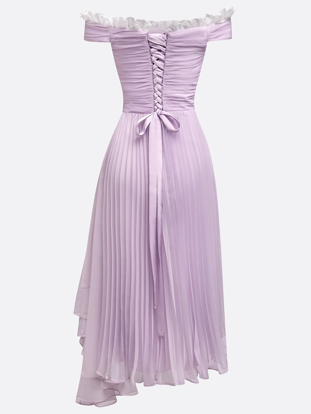 Romantic Off-Shoulder Pleated Occasion Dress in Lavender