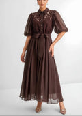 Embroidered Puff Sleeve Shirt Dress