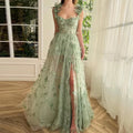 Elegant Mint Green Sheer Floral Appliqué Bridal Gown