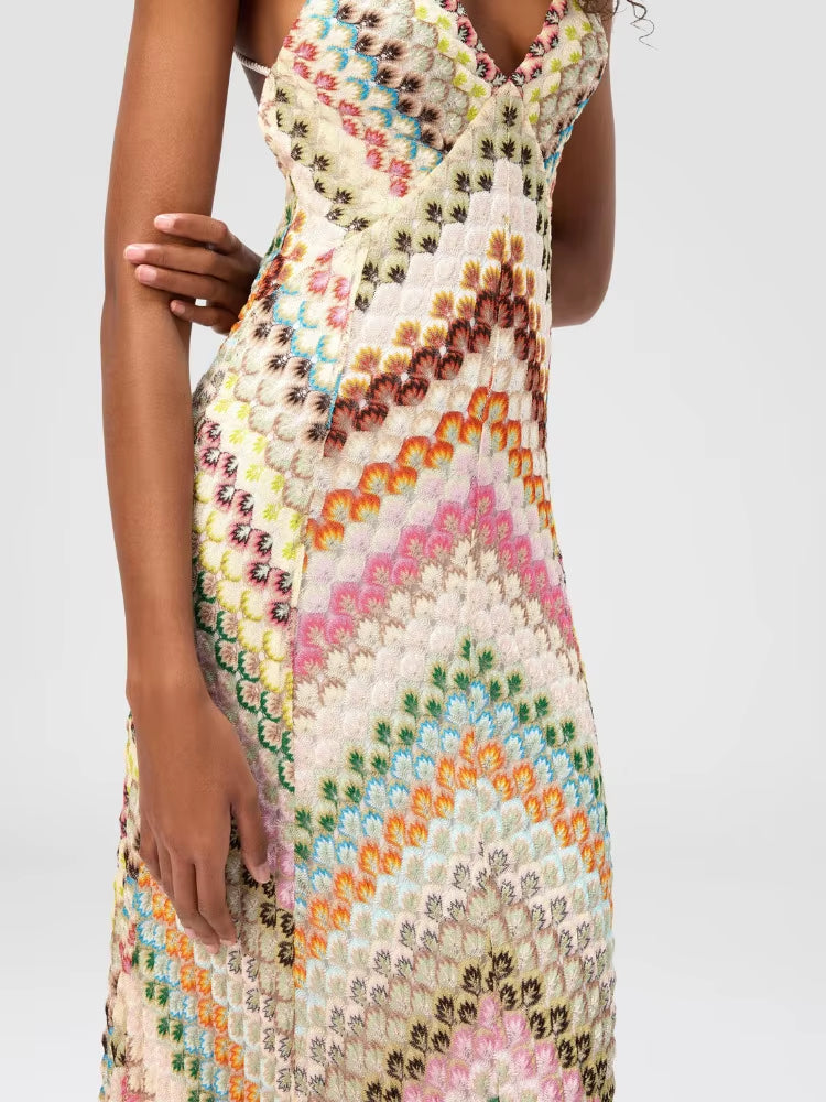 Elegant Bohemian Zigzag Pattern Spaghetti Strap Maxi Dress