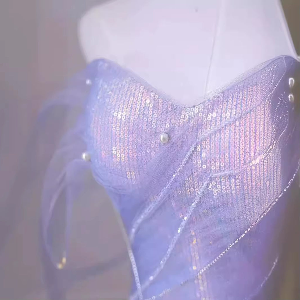 Lavender Sheer Mesh Corset Mermaid Evening Gown