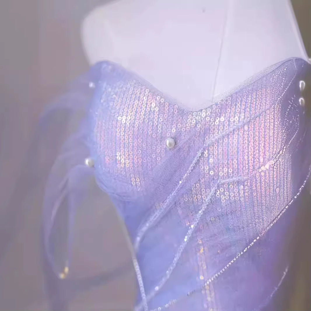 Lavender Sheer Mesh Corset Mermaid Evening Gown