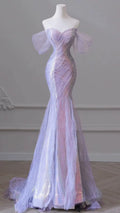 Lavender Sheer Mesh Corset Mermaid Evening Gown
