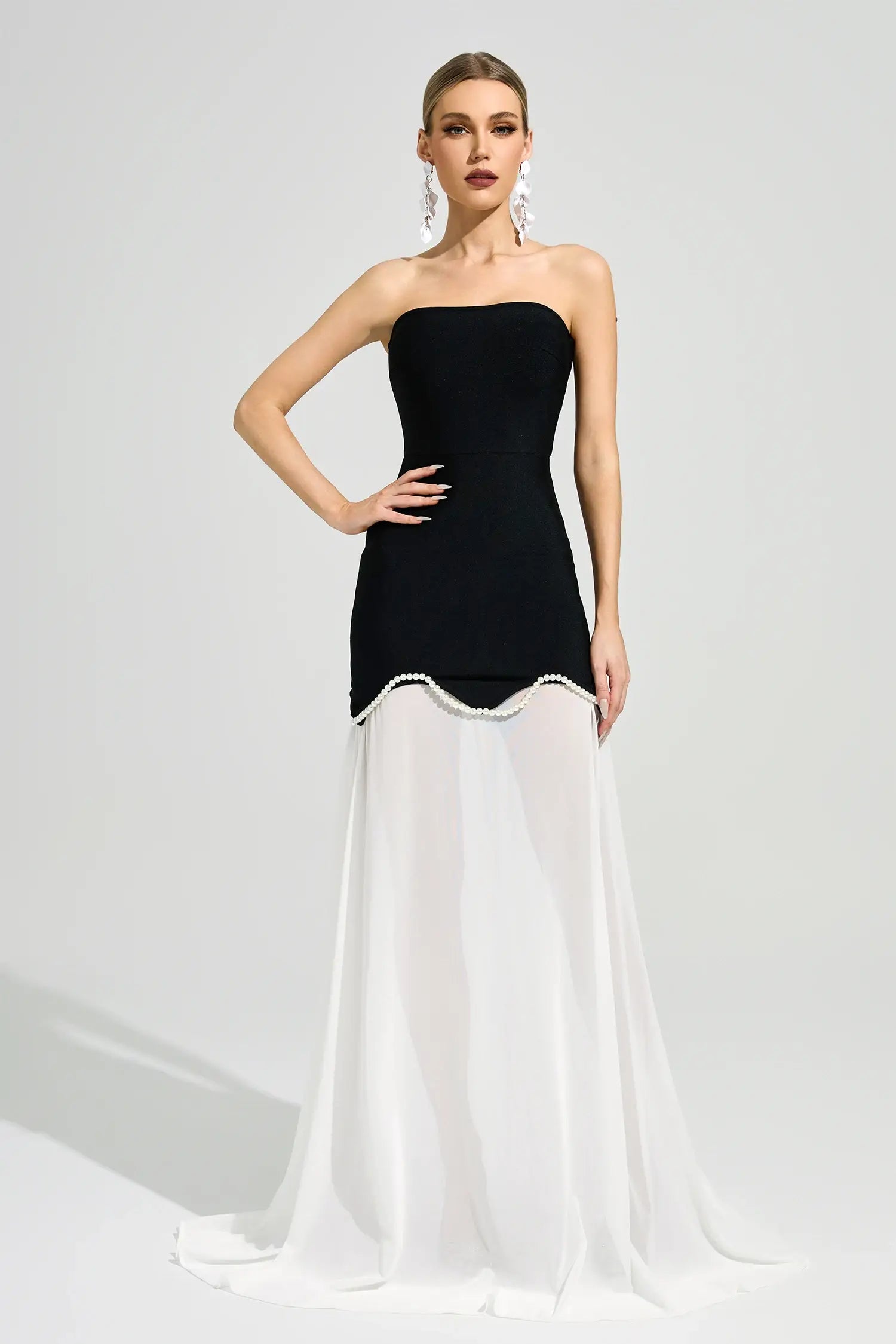 Elegant Black & White Layered Gown