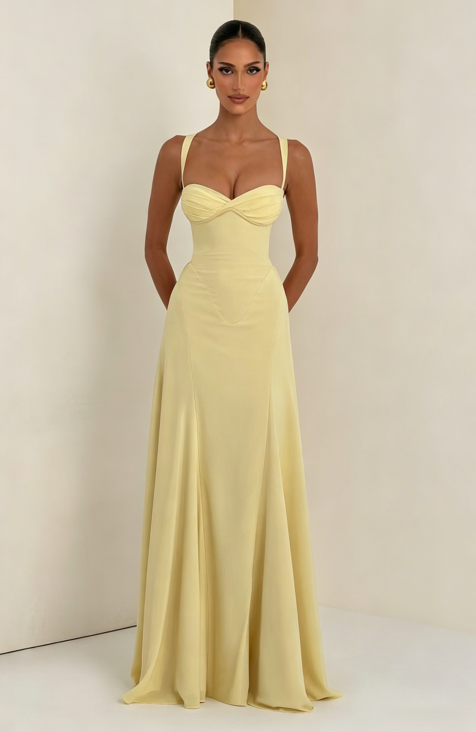 Yellow Sweetheart Chiffon Maxi | Corset Dress