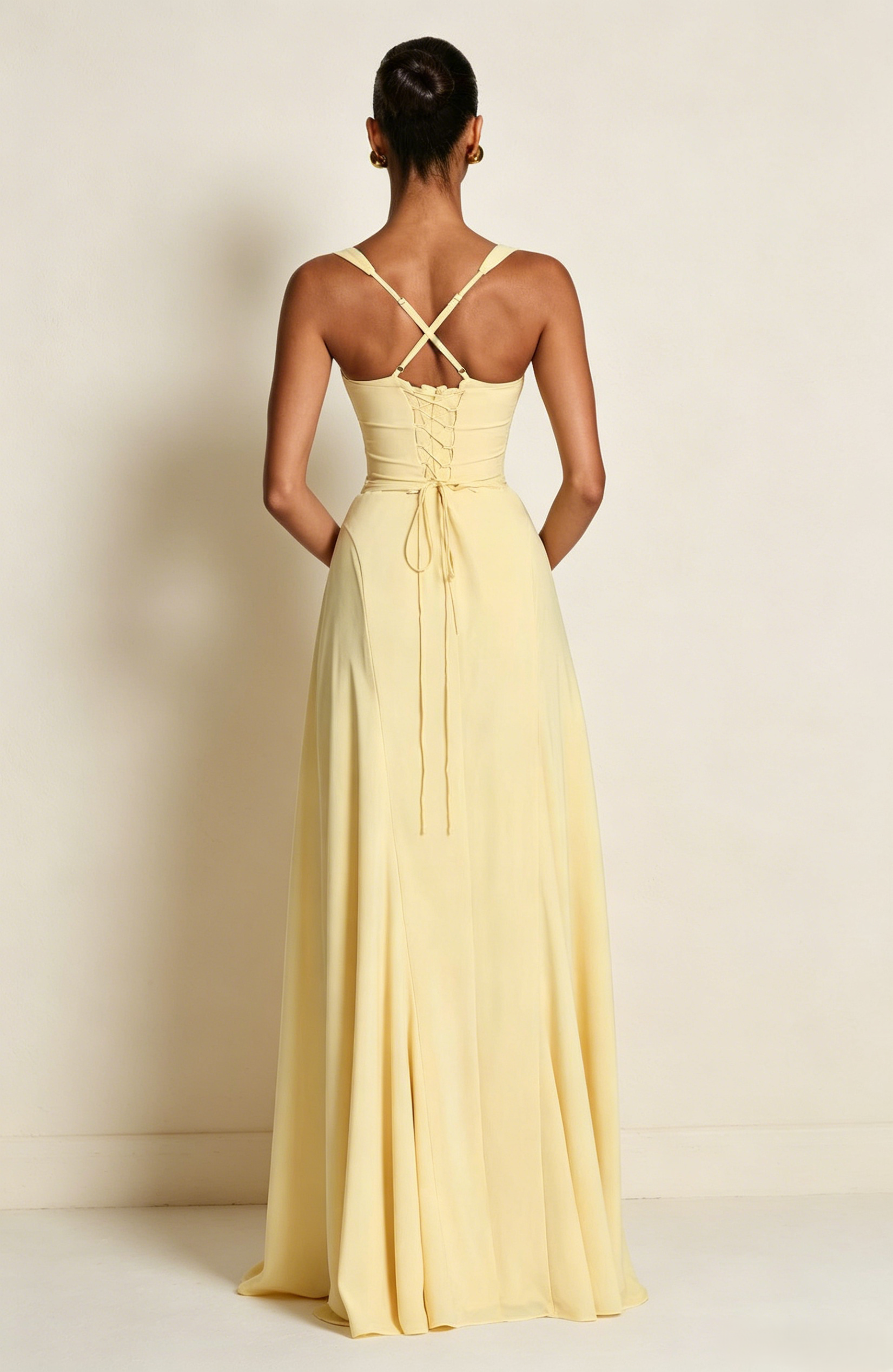 Yellow Sweetheart Chiffon Maxi | Corset Dress