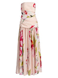 Blush Floral Strapless Pleated Maxi Dress