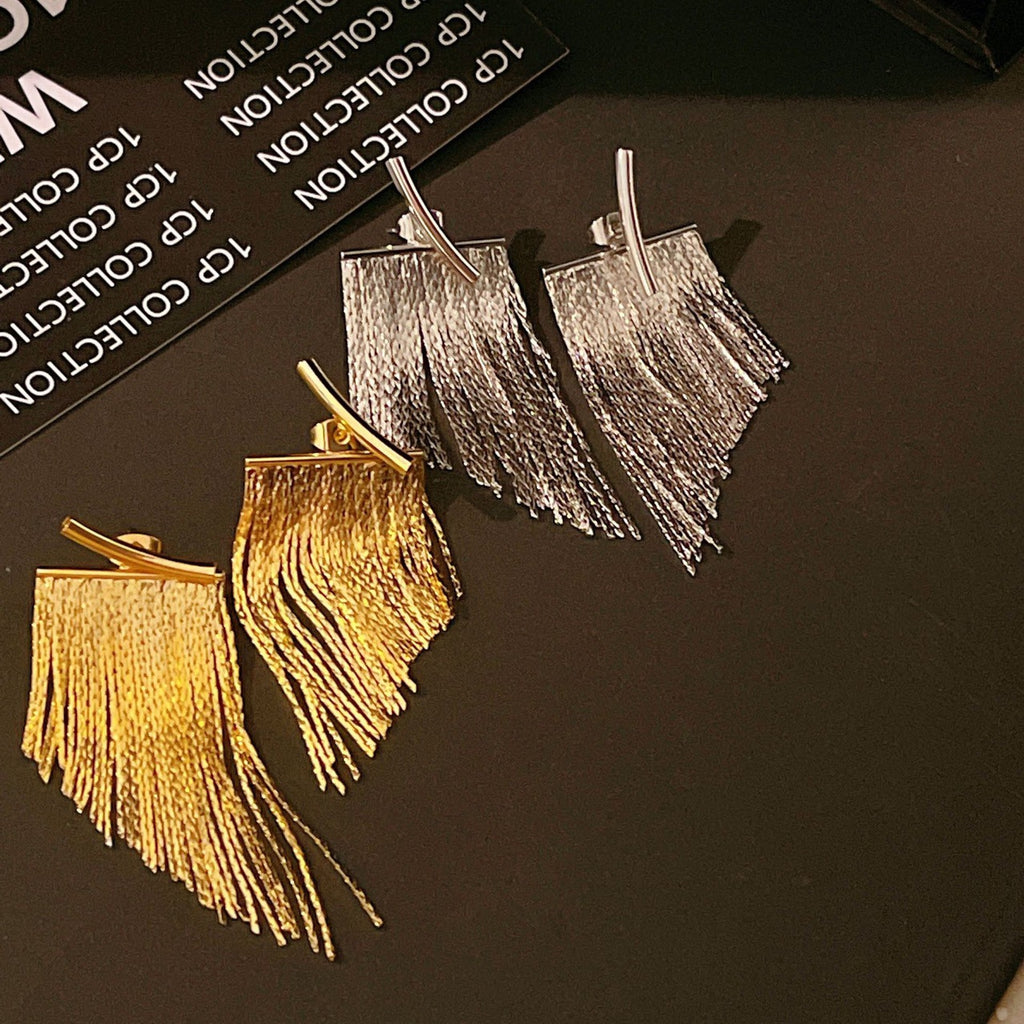 Sleek Line Design High Aesthetic Linear Tassel Earrings