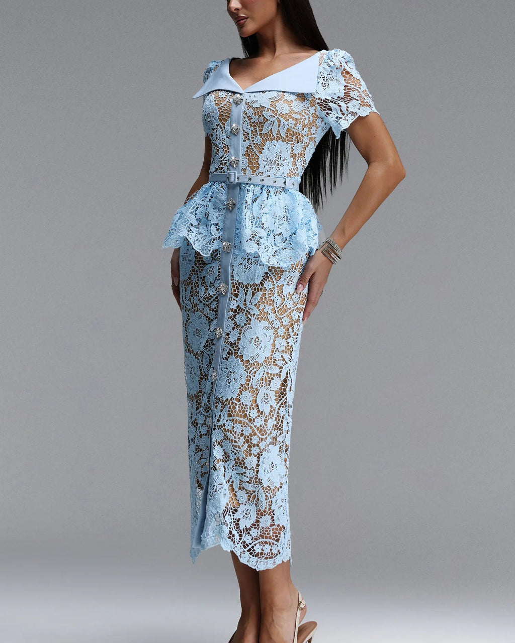Elegant Light Blue Lace Dress