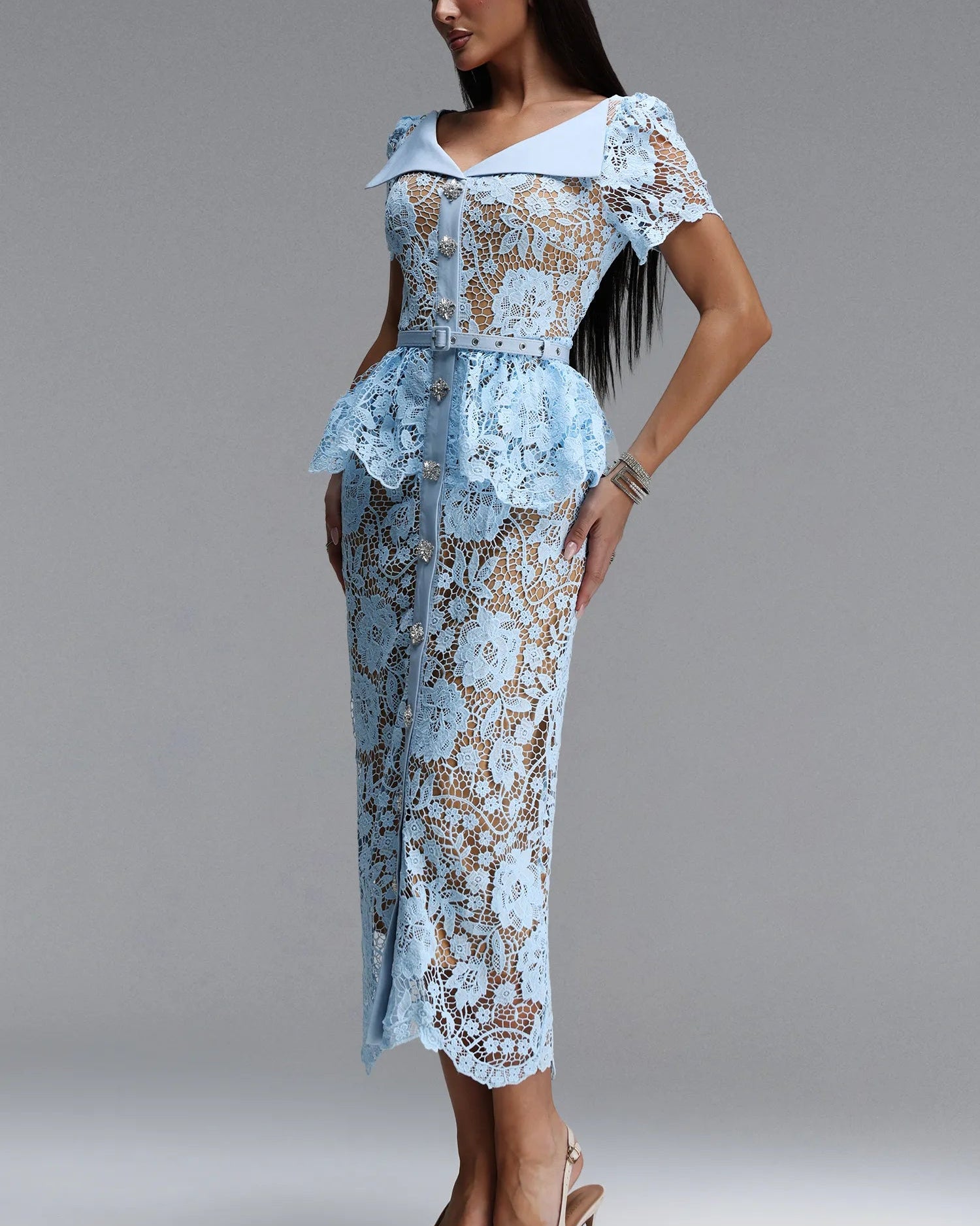 Elegant Light Blue Lace Dress