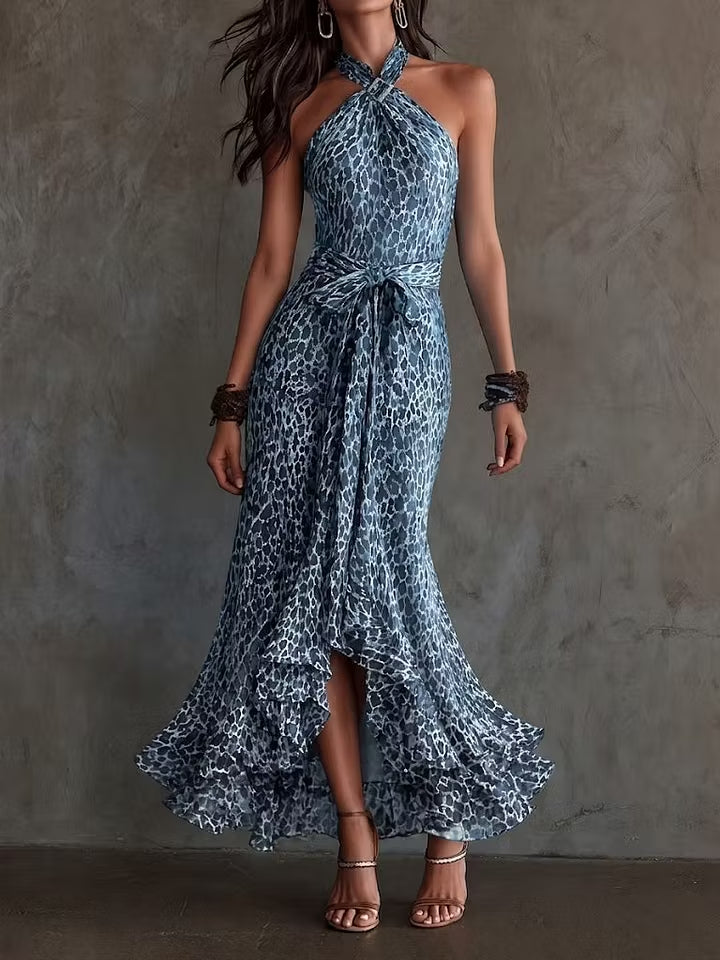 Leopard Print Halter Maxi Dress