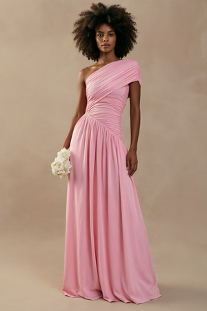 Blush Draped One Shoulder Formal Dress