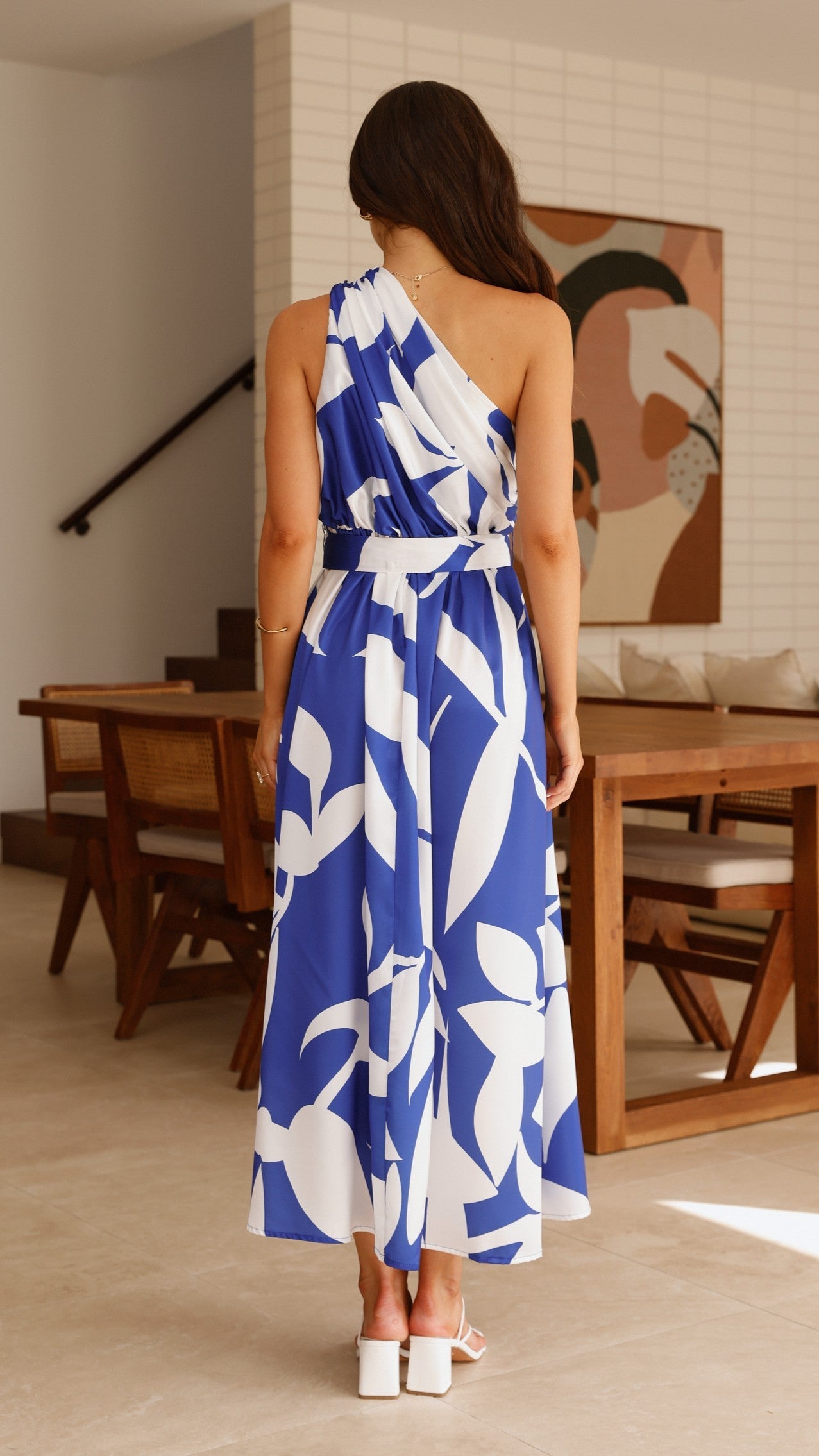Geometric Print One Shoulder Maxi Dress