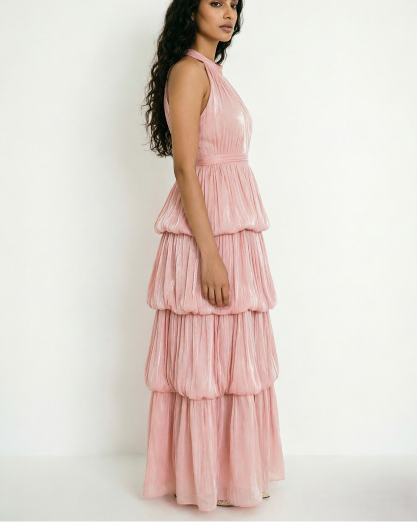 Stunning Tiered Pink Layers Maxi Dress