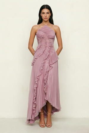 Flowy Pleated Halter  Vacation Dress