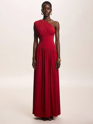 Red off-the-shoulder Maxi dress