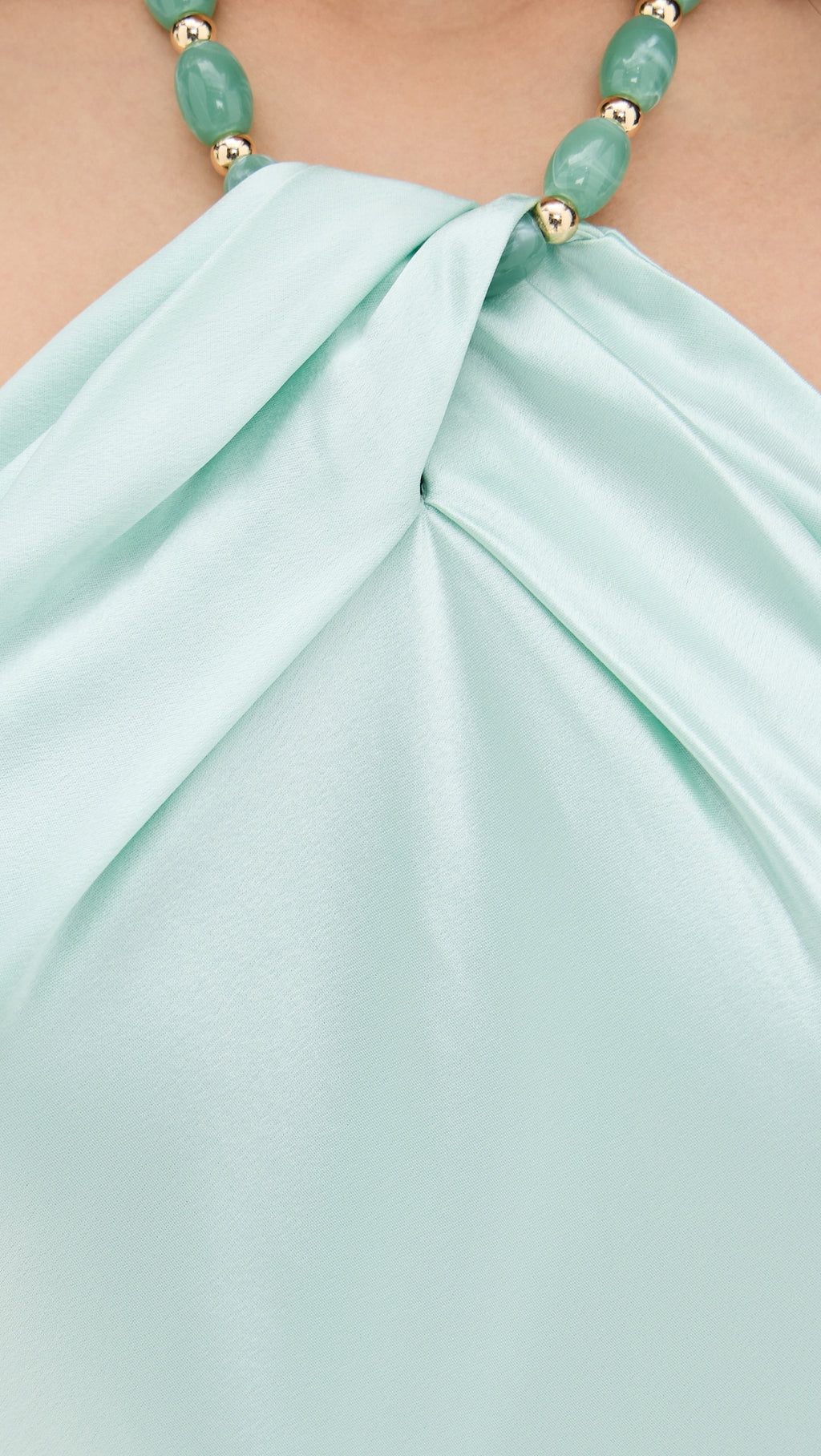 Elegant Sage Mint Draped Halter Evening Gown